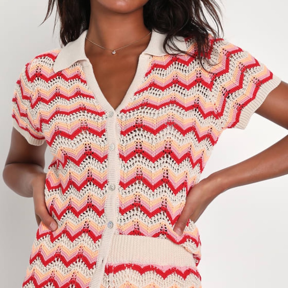 Lulus Chevron Crochet Button-Up Top & Short 2pc S… - image 3